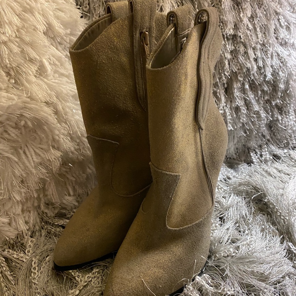 Aldo metallic gold and tan booties